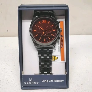 George Men's Analog Watch Black Stainless Steel with Orange/Red Dial Quartz NEW - Picture 1 of 8