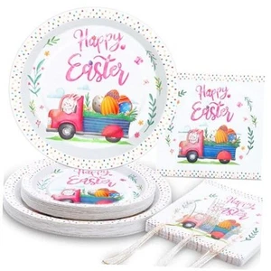 150Pcs Easter Plates and Napkins Disposable, Easter Paper Plates Serves 25, - Picture 1 of 8