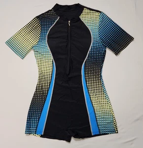 Women Summer Beach Front Zip One Piece Rash Guard Swimsuit Romper Size XL - Picture 1 of 8