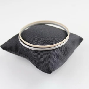 Silver Colour & Cream colour Bangle Bracelets Set Thin Stackable Minimalist - Picture 1 of 7