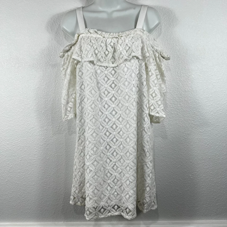 Mini Vestido BCBGeneration Hombro Descubierto Para Mujer XS Óptico Blanco Encaje Nuevo Con Etiquetas Foto 1 de 4