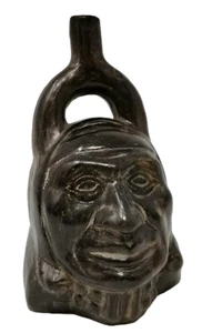 Retrato Moche Peruano Cabeza de Recipiente Botella Guerrero Estribo Caño Miniatura 4.5" - Imagen 1 de 13