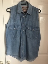 🌈Vintage Sleeveless Denim Shirt Festival Rock Size 12 14