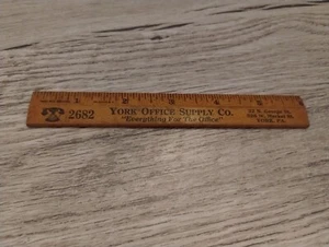 York Office Supply Co. York PA 2682 American MFG 6" Advertising Wooden Ruler - Picture 1 of 2