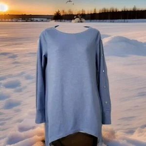Neu mit Etikett Chico's Zenergy Damen-Tunika-Pullover Hortensie blau geknöpfte Ärmel Gr. 4/6 - Bild 1 von 7