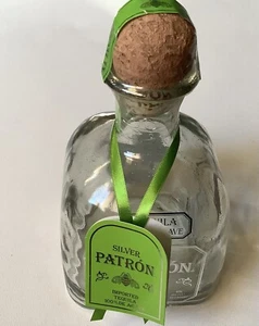 Empty Unopened 750mL Silver Patron Tequila Glass Bottle w/ Cork - Picture 1 of 3