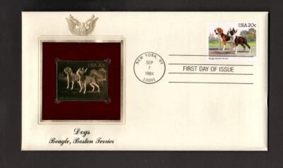 Postal Cover -U.S. - First Day - Dogs - Gold Replica 1984 - Image 1 of 3