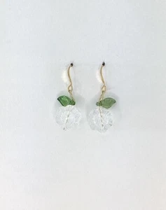 NEW Iridescent Clear Glass Flower Bead Earrings 14k Gold Plated Earrings - Picture 1 of 1