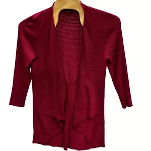 Eileen Fisher Cardigan donna 2X lana bordeaux drappeggio davanti semplice lavabile - Foto 1 di 7