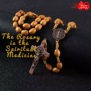 More details for handmade wooden rosary beads catholic cross christian antique traditional style