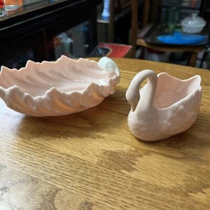 LENOX Acanthus Pink Shell Candy Nut dish & Pink Swan - Picture 1 of 12
