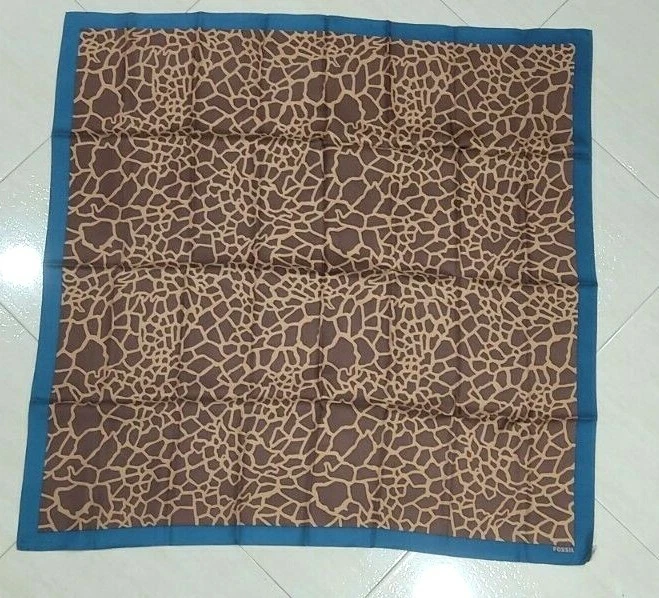 Vintage Scarf FOSSIL Animal Print Turquoise Brown Caramel 100% Silk 34" - Image 1 of 1