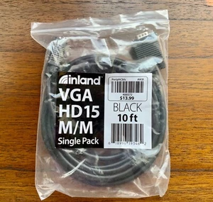 INLAND VGA HD15 M/M MALE TO MALE 10’  BLACK CABLE AH3I SINGLE PACK - Picture 1 of 1