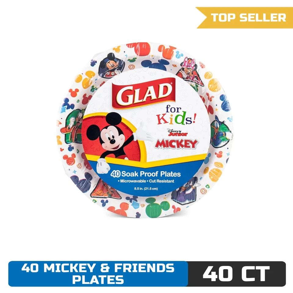 Platos de papel Glad for Kids Disney Mickey and Friends 8,5”, 40 quilates - Hacer comida Foto 1 de 4
