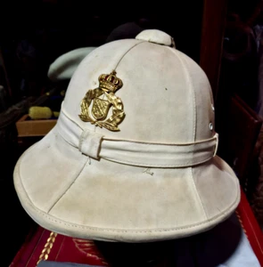 AMAZING VINTAGE ROYAL GREEK HELLENIC COAST GUARD OFFICER PITH SUMMER HAT - Picture 1 of 12
