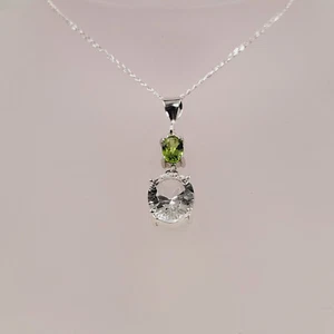 Peridot Topaz Necklace, Green Peridot, White Topaz, Semi Precious Gemstones - Picture 1 of 4
