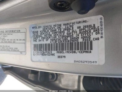 2003 Toyota Camry Left Driver Window Regulator Used OEM 125-58911L Foto 1 de 4