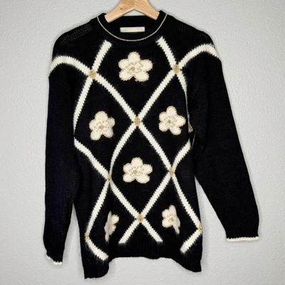 Suéter De Colección Dana Scott Floral Argyle Difuso Angora S Softcore Coqueta Casa de Campo Foto 1 de 4