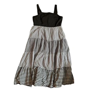 English Factory Dress SZ L– Black & White Gingham Striped Tiered Midi w/ Pockets - Picture 1 of 6