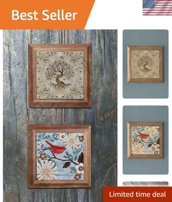 Versátil conjunto de arte de pared de piedra enmarcada - Árbol de la vida y pájaro para decoración del hogar Foto 1 de 4