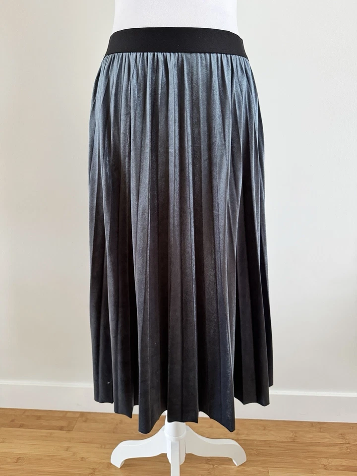 ¡Nuevo! Falda midi plisada de terciopelo azul Max Studio mediana Foto 1 de 4