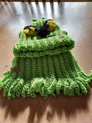 儿童 Grinch 帽子和围巾套装,罗纹钩针编织,柑橘绿,38 英寸 Lx8 瓦 — 第 1/4 张图片