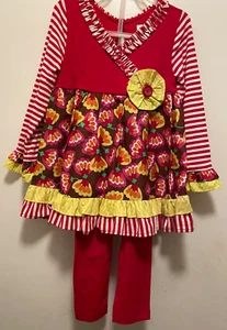 EMILY ROSE Girls 2 Pc Set Size 5 - Floral & Striped Top w/Red Leggings- New! - Picture 1 of 8