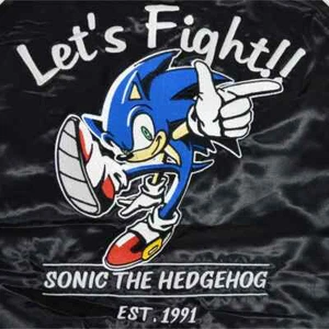 Sonic the Hedgehog Embroidered Sukajan Jacket SEGA Black x Silver Unisex JPN LL - Picture 1 of 6