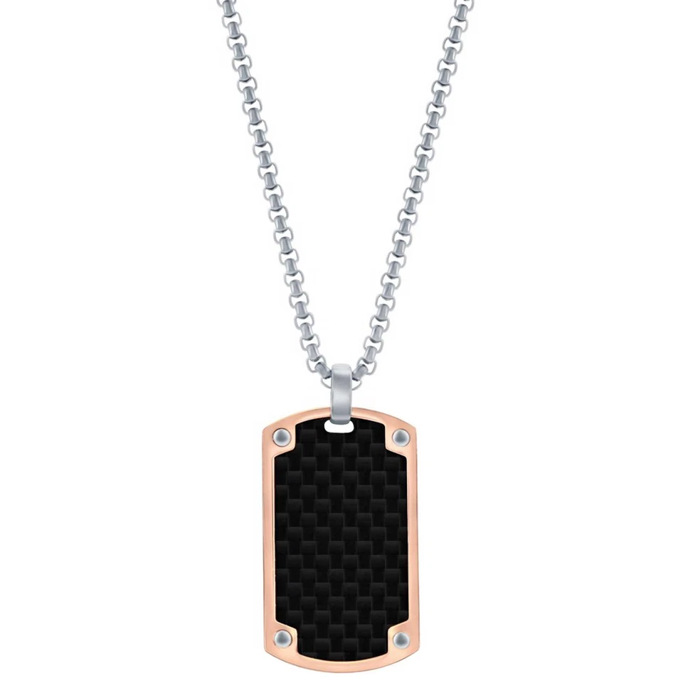 Men's Necklace Stainless Steel Rose Gold with Black Carbon Fiber SL-7141 - Image 1 of 1