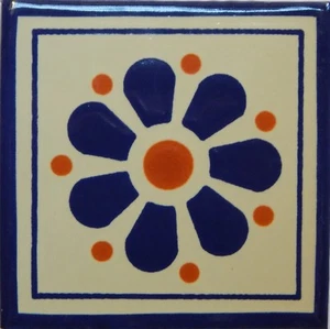 Mexican Tile Talavera Tiles High-Quality Hand Painted Blue Flower Tile T-18 - Picture 1 of 2