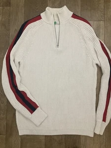Boden Men’s Cream Jumper Chunky Knit 1/4 Zip Striped Sleeve Pullover S A49 - Picture 1 of 9