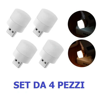 4 Pezzi Lampada Lampadina LED USB Notturna Portatile Lettura Luce Calda o Fredda - Immagine 1 di 4