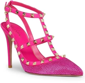 NEW Valentino Garavani Pink Beaded Leather Rockstud Heels Size 41 MSRP $1650 - Picture 1 of 19
