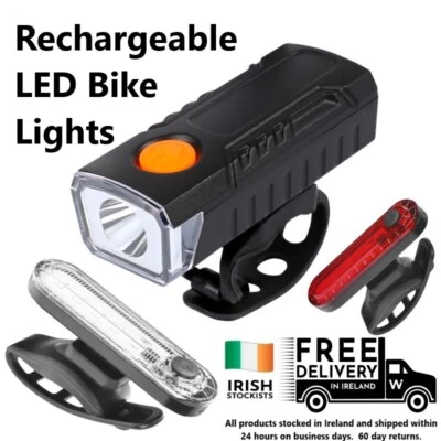 Bike Bicycle Lights LED USB Rechargeable Front Rear Head Tail Red White - Image 1 of 4