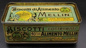 Antica Scatola Latta Biscotti Alimento Mellin Pubblicità Bambini Primi '900 - Imagen 1 de 9
