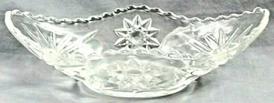 VINTAGE Oval Shaped Clear Cut Glass Serving Dish With Ribbed Edges & Sun Designs - Picture 1 of 6