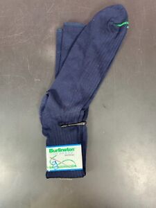 Vintage Burlington Navy Socks Cotton Over the Calf Mens Bit & Tall  Green Seam