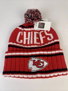 Kansas City Chiefs Pom Knit Beanie NWT Fleece Lining OSFA Unisex Official NFL - Picture 1 of 6