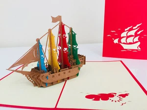 Origami Pop Cards Colourful Pirate Ship 3D Pop Up Greeting Happy Birthday - Bild 1 von 12