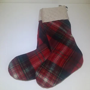 2 Ralph Lauren Tartan Plaid Cream Red Black Holiday Christmas Stocking Wool New - Picture 1 of 9