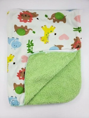 Just Born Baby Blanket Jungle Animals Crocodile Green Sherpa Pink Heart B21 - Image 1 of 3