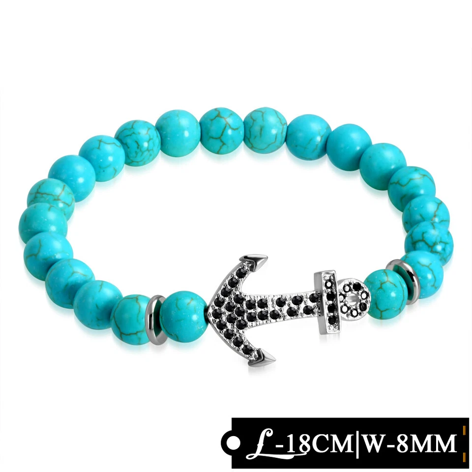 Armband Türkisstein Grünblau Bali Style Anker Zirkonia Meditation Bracelett - Bild 1 von 1
