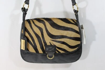 Badgley Mischka Valentina Bag Black Leather & Calf Hair Cappuccino Zebra NEW - Image 1 of 4