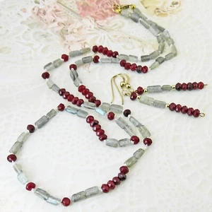 Lovely Gold Filled Ruby and Labradorite Necklace and Earring Set By SoniaMcD - Imagen 1 de 11