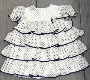 Vintage Christian Dior Mädchen Rüschenkleid weiß mit marineblauen Tupfen Größe 4T - Bild 1 von 7