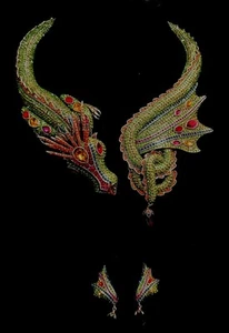 HEIDI DAUS "MYTHICAL MASTERPIECE" BEADED CRYSTAL DRAGON NECKLACE & EARRINGS SET - Picture 1 of 16