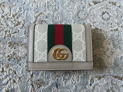 Gucci Ophidia GG Supreme Estuche para Tarjetas Billetera Beige Blanco Web Rayas $550 Foto 1 de 4