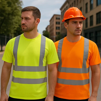 Hi Vis Viz Visibility Short Sleeve Safety Work Crew Neck T Shirt Size S - 4XL - Image 1 of 3