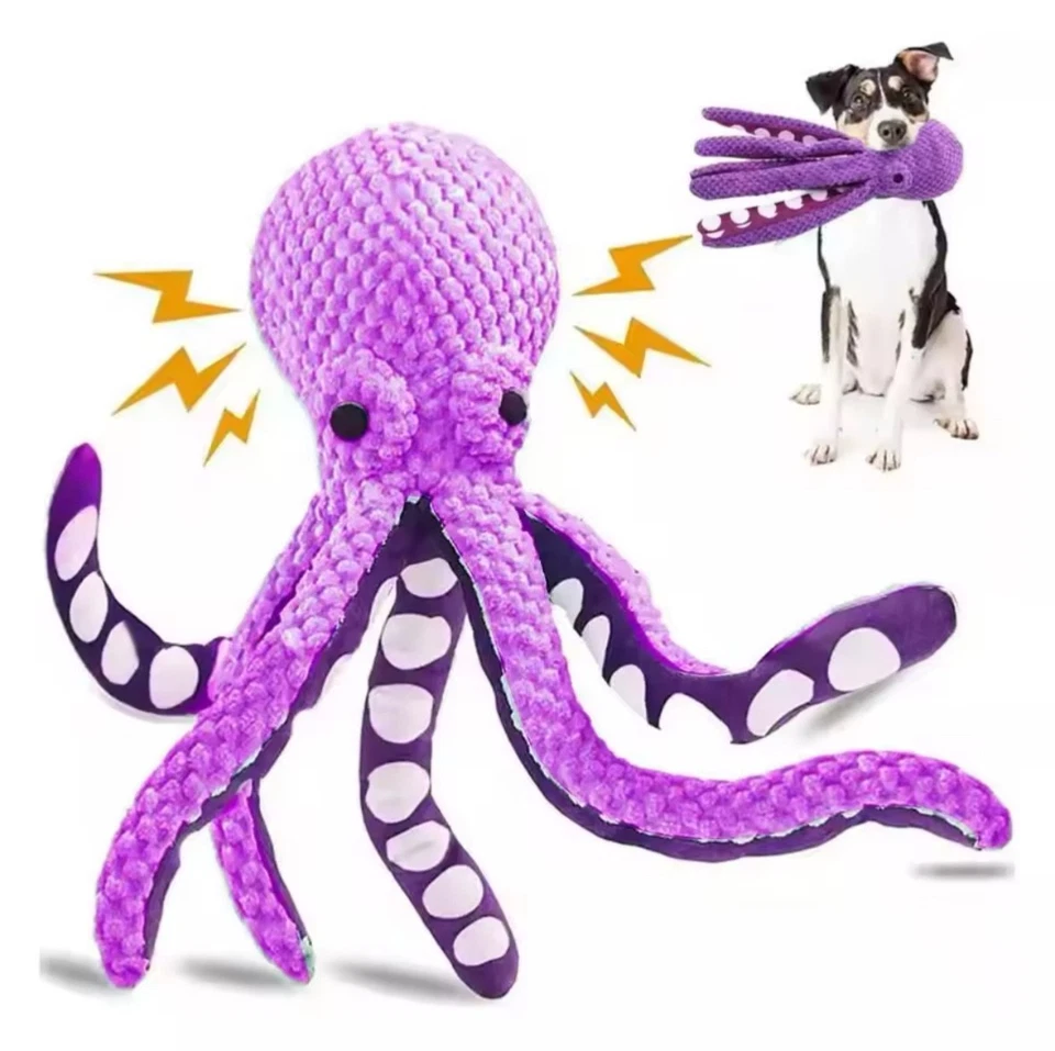 Pet Plush Octopus Chew Toy for Dogs Cats Interactive Squeaky Bite Resistant Toy - Image 1 of 4