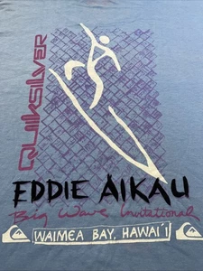 CAMISA AZUL VINTAGE 1990 QUIKSILVER EDDIE AIKAU WILD GO WAIMEA BAY HAWAII XL - Imagen 1 de 9